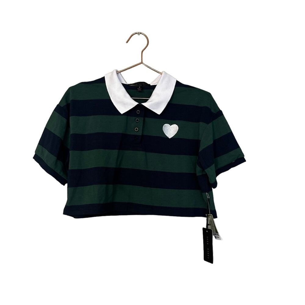 Faded Rose Striped Crop Polo Shirt - Size Medium - NWT